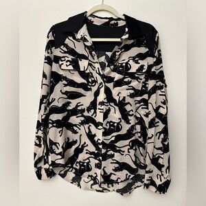 Anine Bing Animal Print Silk Button Down